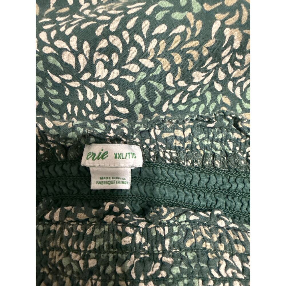 Aerie Green Floral Smocked Mini Dress Shoulder Ties Ruffled Hem Size XL - Picture 8 of 11
